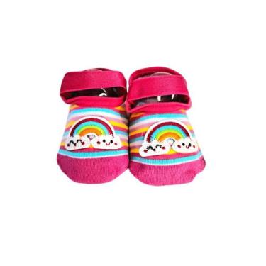 Imagem de Sapatilha p/ bebe 0-15 rosa c/ arco-iris ref- 21072001 - LEKE  MEIAS