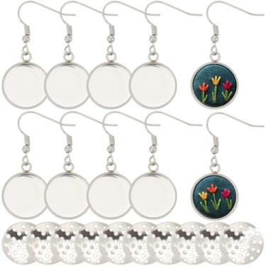 Imagem de SUNNYCLUE 40 conjuntos de kit de fabricação de brincos de bordado pingente de bordado em branco cabochão em branco com ganchos de orelha de aço inoxidável 304 bandejas redondas com pingente para kits