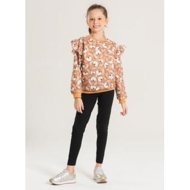 Imagem de Conjunto Inverno Menina Marrom Blusão com Babado e Legging em Cotton U
