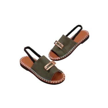 Imagem de GORGLITTER Sandálias femininas de verão de metal, bico aberto, elegantes com tira traseira, Verde militar, 36
