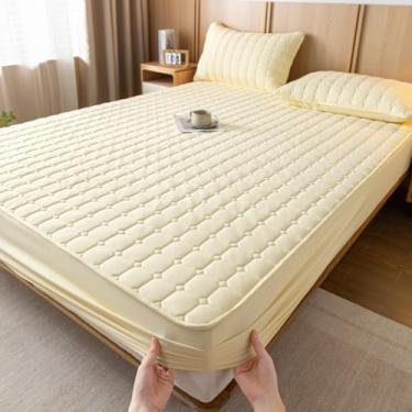 Imagem de Protetor de colchão à prova d 'água capa protetora contra poeira capa de colchão respirável suave para a pele capa de colchão acolchoada silenciosa para quarto - amarelo||solteiro: 89 x 200 cm (3