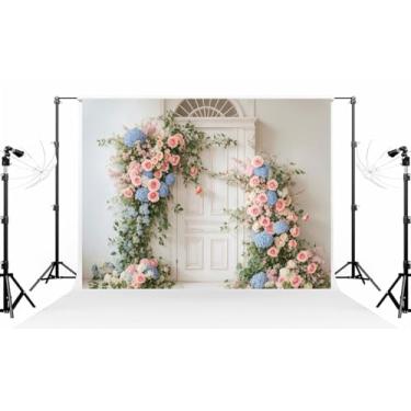 Imagem de Kate 2,2 × 1,5 m (2,2 × 1,5 m) pano de fundo de parede branco para fotografia flor arqueada porta de videira festa de aniversário festa de aniversário férias casamento maternidade retrato fundo