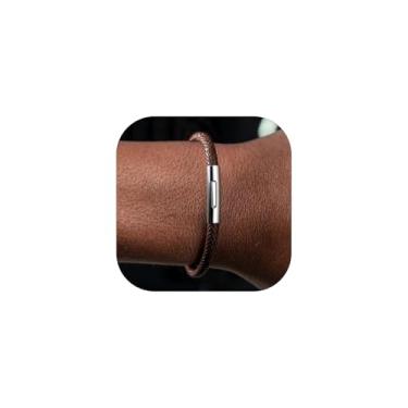 Imagem de ChainsHouse Pulseiras masculinas personalizadas de couro com contas personalizadas, corda trançada de cera à prova d'água gravada com nomes para homens e mulheres, comprimento de 18 a 22 cm, caixa de