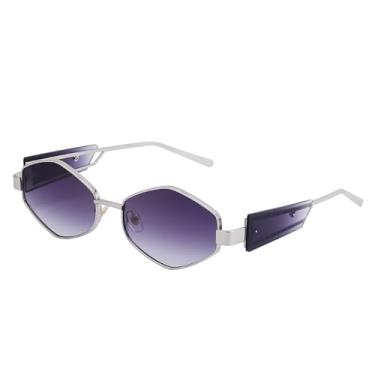 Imagem de Óculos de sol punk hexagonal de armação pequena, masculino e feminino, luxuoso, retrô, polígono, óculos vintage masculinos, óculos de sol, uv400 (C5SilverDoubleGray)