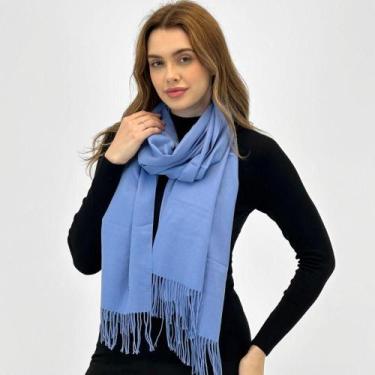 Imagem de Cachecol Alpelo em Lã Tecido com Franjas, UN, Arctic blue