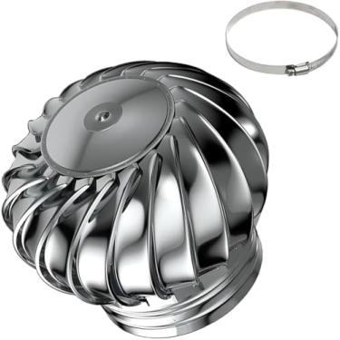 Imagem de Tampa de ventilação rotativa, ventiladores de teto rotativos, 4 8 25 cm de aço inoxidável exaustor de ventilação de combustão, ventilação de telhado redondo funcionamento automático, para cozinha