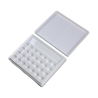 Imagem de Esquirla 28 Wells Paleta de tinta imitação de porcelana bandeja de mistura de cores retangulares para tintas a óleo de artista, com Tampa