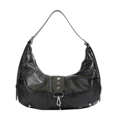 Imagem de CORIOS Bolsa de ombro feminina crescente retrô dos anos 90 bolsa tiracolo de couro PU bolsa tiracolo fashion bolsa carteiro, Preto, Large