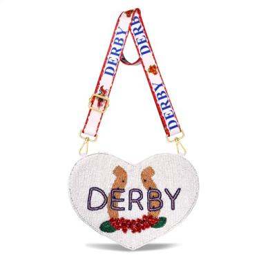 Imagem de CEALXHENY Bolsa Derby feminina com contas em ferradura rosa bolsa tiracolo bolsa de ombro para dia de corrida de cavalos roupas Derby presentes, Branco, Estilo D