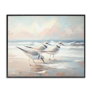 Imagem de Stupell Industries Sandpipers Under Warm Beach Sun Arte giclée emoldurada preta, design por Ramona Murdock, 20 x 16