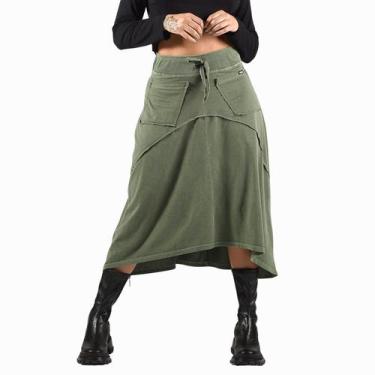 Imagem de Saia Estonada Mullet Midi Com Bolsos Cós Alto Feminina - Deliriyou, P,
