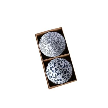 Imagem de Utensílios de mesa de cerâmica minimalistas japoneses, tigela de arroz resistente a altas temperaturas criativa doméstica - 2 tigelas, azul e branco