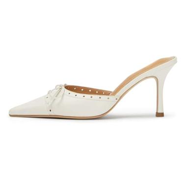 Imagem de ZJGZF Salto gatinho feminino elegante bico fino salto laço sandálias vintage mules sexy salto agulha sapatos casuais, Branco, 39
