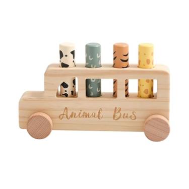 Imagem de Almencla Brinquedos -up de madeira, bonecos de ônibus de animais, ornamentos, brinquedos leves para aprendizagem precoce, jogo educativo para meninos