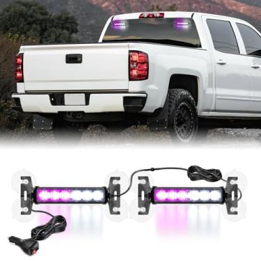 Imagem de Nilight Luzes estroboscópicas de 12 LEDs 2 em 1 roxo branco aviso de emergência perigo de segurança painel frontal/traseiro pára-brisa luz piscante para carros, caminhões, polícia, bombeiro, arado
