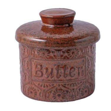 Imagem de FytStycale Pote de armazenamento de queijo Butter Crock, vintage, presente de inauguração, com tampa, recipiente versátil de cerâmica para guardar manteiga no