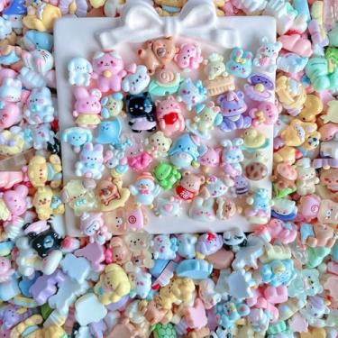 Imagem de Conjunto fofo de 100 peças de pingentes de geleca pastel, conjunto de amuletos de resina kawaii misturados a granel para enfeites de artesanato, 1 x 1,5 cm (C)