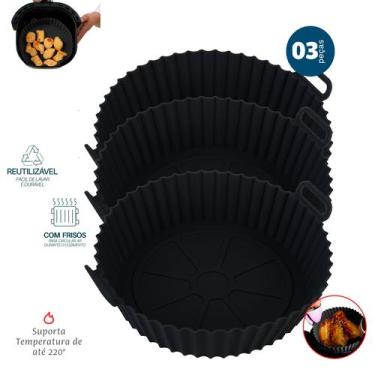 Imagem de Forma Airfryer De Silicone Preta Kit C/ 3 - Dolce Home