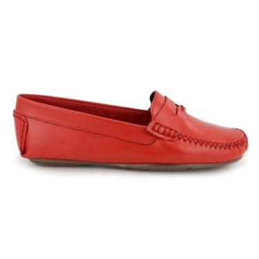 Imagem de Mocassim Feminino Sola Baixa Sapatilha Couro Legitimo - RM, Vermelho, 