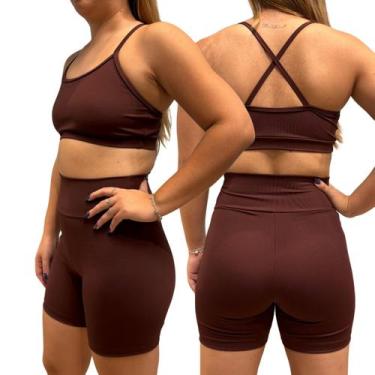 Imagem de Conjunto Feminino Fitness Short Cós alto + Top Poliamida Blackout Zero