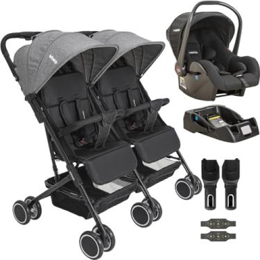Imagem de Carrinho Kiddo para Gemeos com Bebe Conforto Base Mascote Grafite