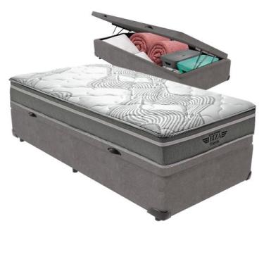 Imagem de Cama Box Baú Solteiro e Colchão Ibiza Molas V-tech, Cinza