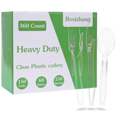 Imagem de Bosizhang Conjuntos de talheres de plástico descartáveis com 360 unidades, 150 garfos, 150 colheres, 60 facas, livre de BPA e resistente ao calor, conjuntos de utensílios descartáveis para uso diário