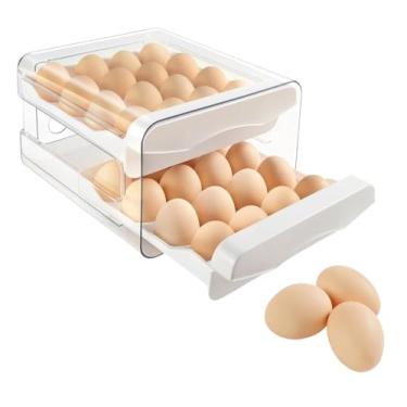 Imagem de Caixa Organizadora para Ovos com 2 Níveis – Capacidade para 32, Suporte Organizador Porta Ovos com Gavetas Deslizantes, Ideal para Dentro ou Fora da Geladeira, Design Empilhável