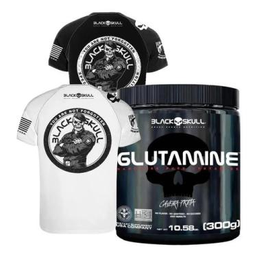 Imagem de Glutamina 300g + Camiseta Esportiva Bope Preto Exg - Black Skull , SEM