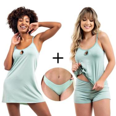 Imagem de Kit Camisola e Short Doll Sem Bojo Conforto + 2 Calcinhas - Viére, Ver