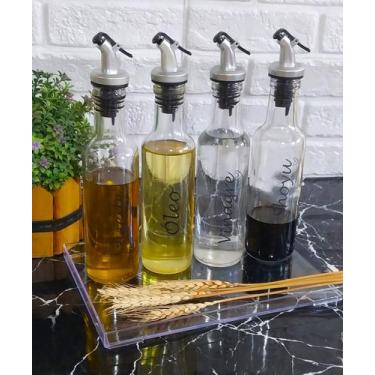 Imagem de Galheteiro 250ml, Azeite, Vinagre e Óleo com Bandeja Acrílico 25x17x2 