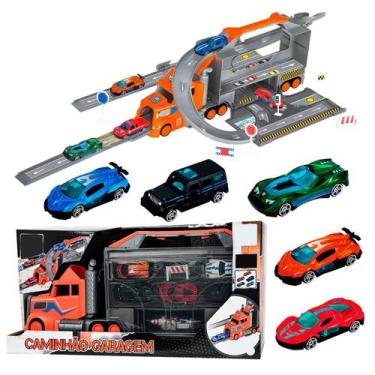 Imagem de Caminhão Maleta Pista Infantil Garagem Com Super Kit De Mini 5 Veículo