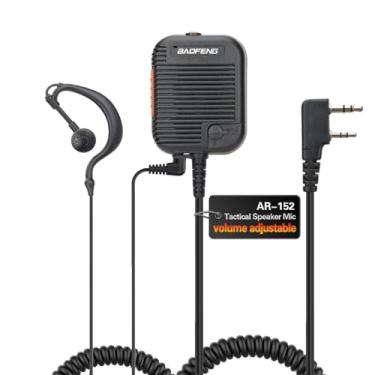 Imagem de Baofeng Microfone de alto-falante ajustável de nível militar com receptor de 3,5 mm/fone de ouvido de vigilância apenas para rádio Baofeng DM-32 BF-F8HP PRO AR-5RM AR-152 UV-5R (preto + fone de ouvido