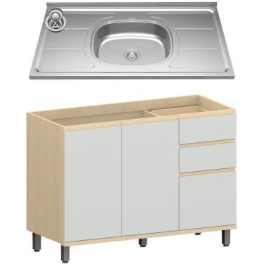 Imagem de Balcão de Cozinha Com Pia Inox 120cm Pierre Carvalho/Cinza L01 - Mpoze