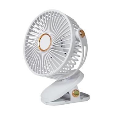 Imagem de HUO JI Ventilador portátil com clipe de 5 velocidades, rotação dupla de 360°, motor sem escova, ultra silencioso < 20dB, luz LED recarregável por USB