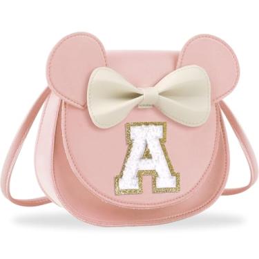 Imagem de Presentes de aniversário para meninas de 2, 3, 4, 5, 6, 7, 8, 9 e 10 anos de idade, bolsa infantil infantil para meninas pequenas com laço de orelha de rato personalizado, Grande-rosa-whiteletter, A