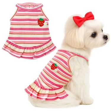 Imagem de XGDMEIL Lindo vestido de cachorro pequeno para meninas e mulheres, roupas para cachorro primavera verão para animais de estimação filhotes de animais de estimação, roupas listradas para Shih Tzu
