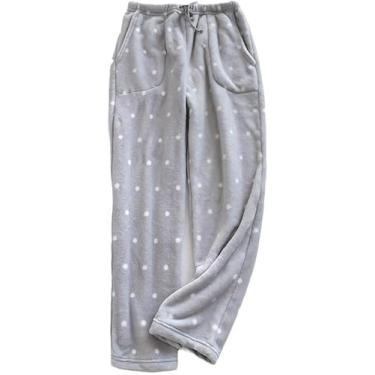 Imagem de Calças De Pijama De Lã Fofa Para Mulheres, Calças Florais Aconchegantes E Macias Com Bolsos E Cordão, Calças De Moletom Quentes Para O Inverno, Pijamas Para Mulheres Loungewe, Grey, M