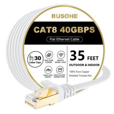 Imagem de Cabo Ethernet BUSOHE Cat 8 35 pés 40 Gbps 2000 Mhz RJ45 branco