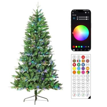 Imagem de Árvore de Natal Prelit de 2,4 m com 470 luzes de LED, árvore de Natal artificial com luzes RGB multicoloridas controladas por aplicativo, 1755 pontas de galhos, fáceis de montar, para casa ao ar livre