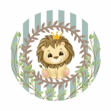 Imagem de Painel de Lona Redondo Rei Leãozinho Cute Aquarela Galhos e Listras - 