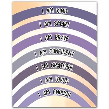 Imagem de ZUKIY Pôster de afirmação de arco-íris roxo - Arte de parede motivacional sem moldura 20 x 25 cm - Decoração de afirmação infantil para quarto de meninas, berçário ou sala de aula - Decorações de