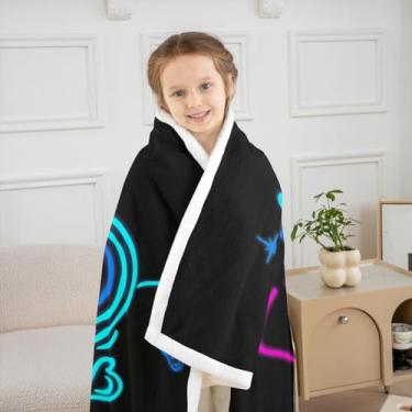 Imagem de Cobertor de robô de desenho animado, espaço sideral, céu estrelado, planetas, cobertor felpudo, máquina inteligente de jogos neon para cama, sofá, preto, macio e respirável, tamanho Queen (224 x 224