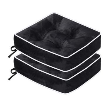 Imagem de ERWUDEling Conjunto de 2 almofadas para cadeira de exterior, almofadas de pátio para móveis de exterior, almofadas de cadeira de exterior com tufos, impermeáveis, 43 x 43 x 12,7 cm, preto