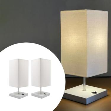 Imagem de Kit 2 Abajur luminária de Mesa Clássico Quadrado branco Com Interruptor Com Cúpula Branca Ref 49 Decoração Casa e Sala, Escritório, Quarto, cama