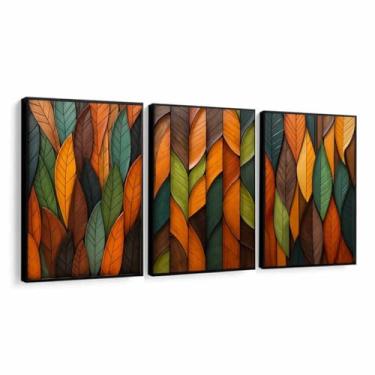 Imagem de Quadros Decorativos Folhas Coloridas Abstratas Sala Moldura (Moldura Preta, 40x60, Com Vidro)