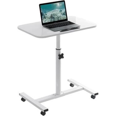 Imagem de Mesa de computador móvel ajustável em altura: Secretária redonda com rodas, mesa de bandeja portátil para espaço pequeno, escritório doméstico, secretária, quartos, secretária de PI