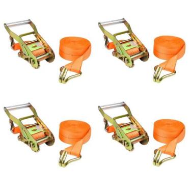 Imagem de Kit 4 catraca + 4 cinta amarração 1,5t x 9m x 50mm rabicho j - OMEGA
