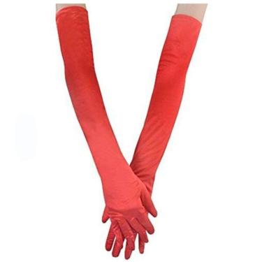 Imagem de Luva Festa Fantasia Longa Debutante Casamento Preta Vermelha