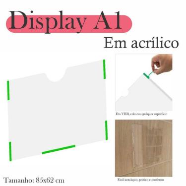Imagem de 2 Display Parede Quadro Avisos Porta Folha A1 Acrílico Horiz